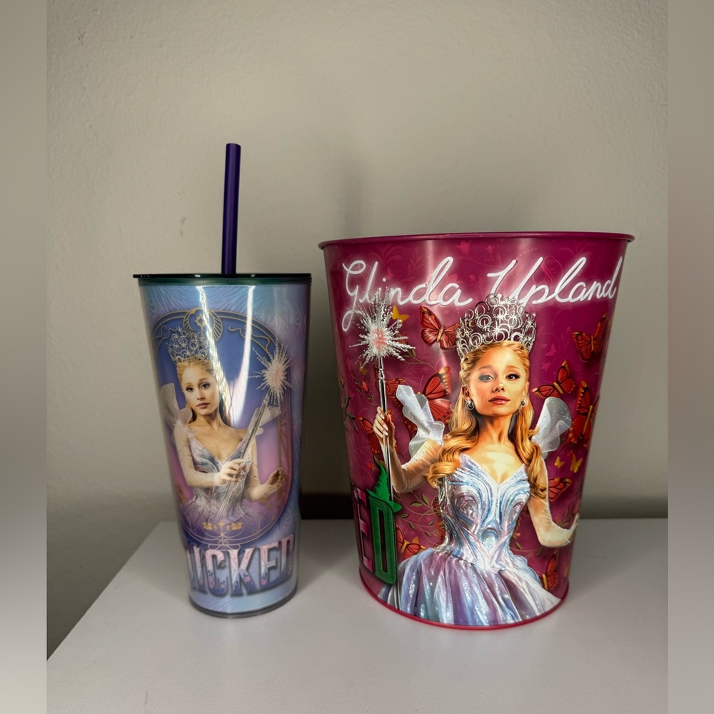 Wicked for Good Popcorn Tin & Collectible Cup Elphaba & Glinda In Hand
